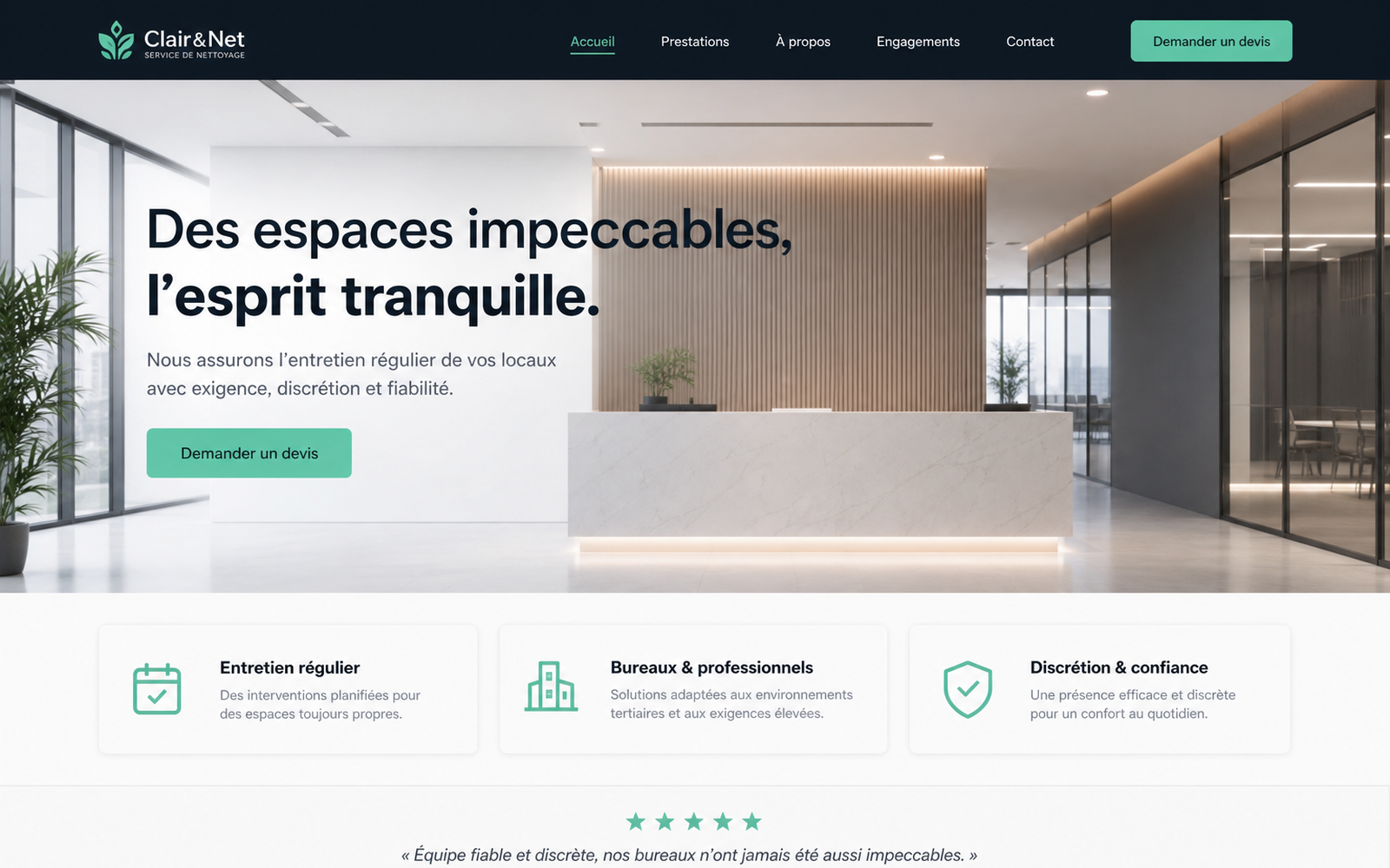 Exemple de site créé pour ce métier