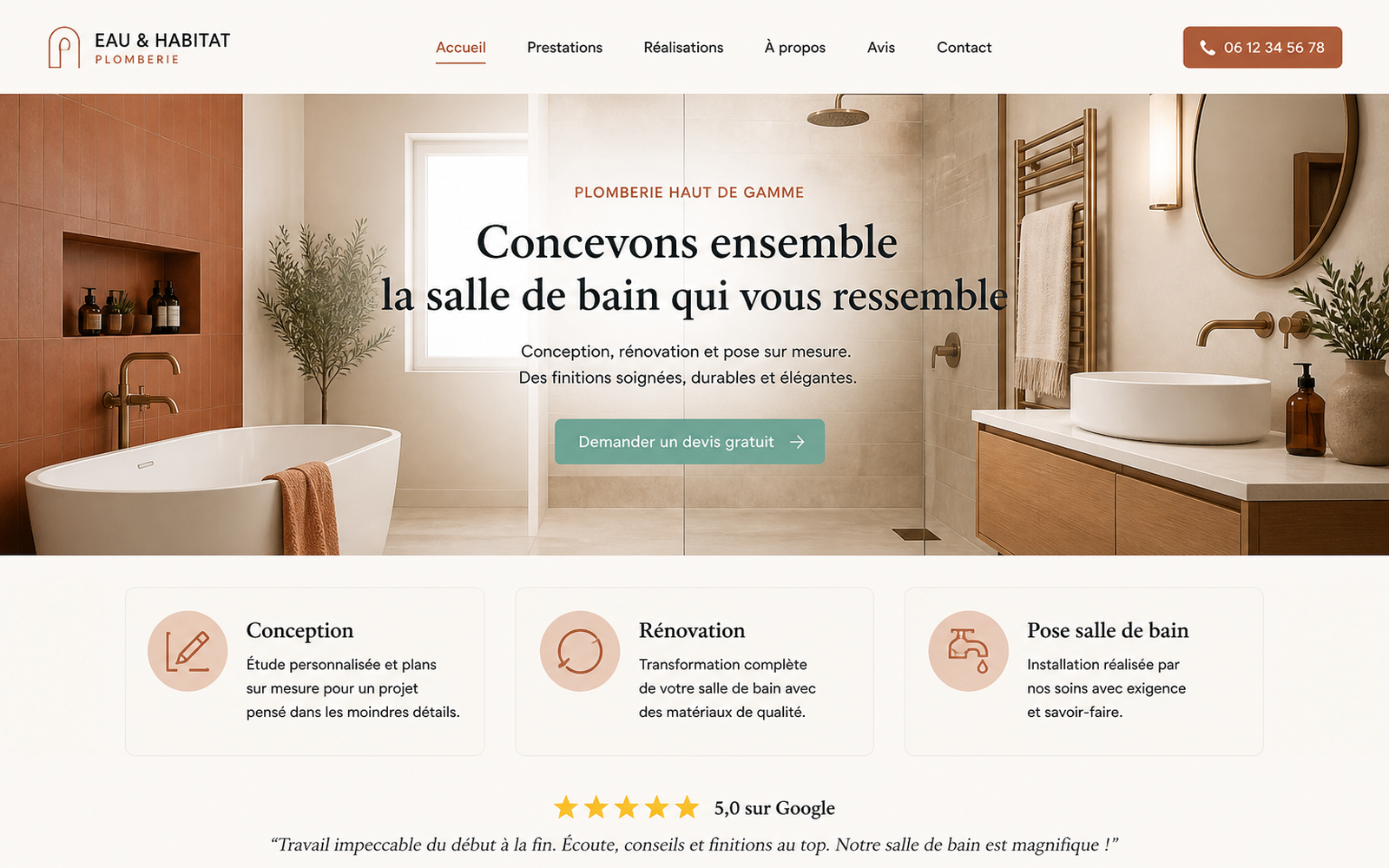 Exemple de site créé pour ce métier