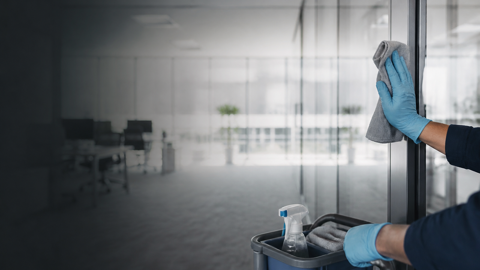 Agent de nettoyage professionnel dans des bureaux impeccables