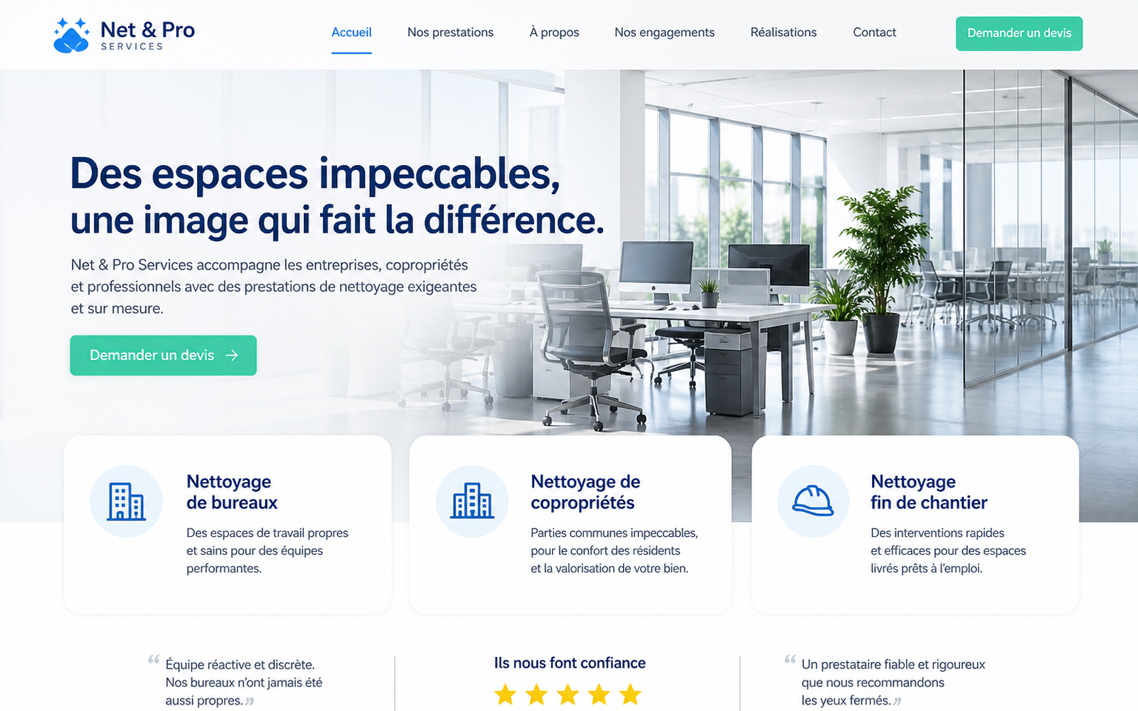 Exemple de site créé pour ce métier