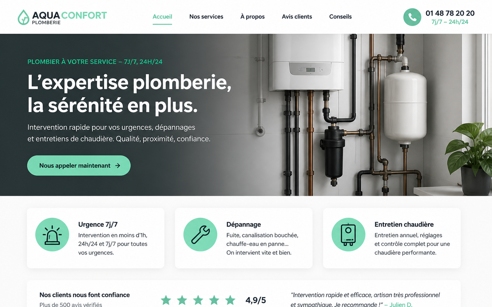 Exemple de site créé pour ce métier